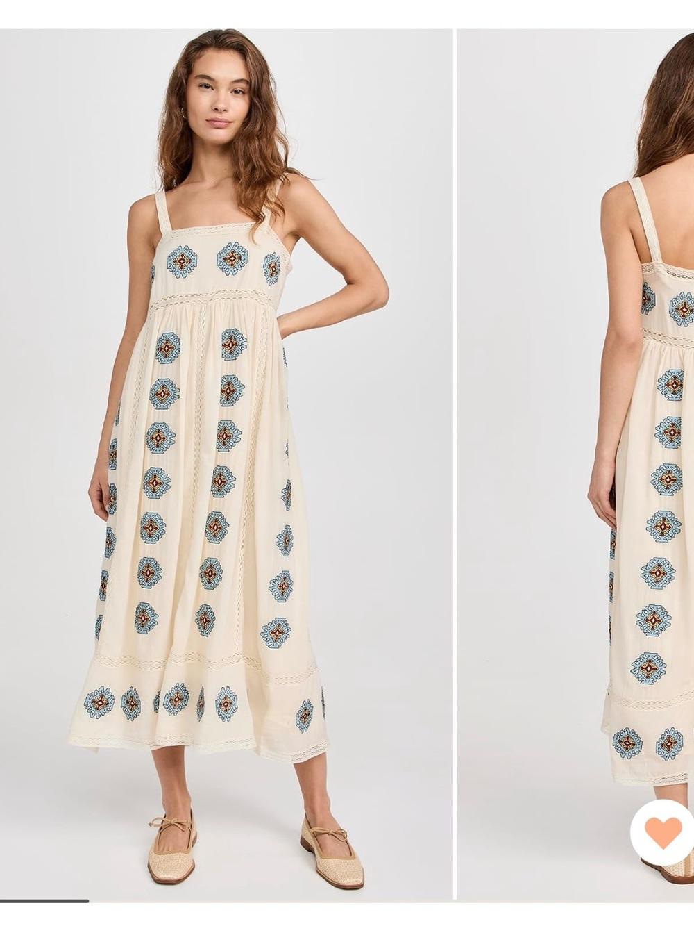 The Great. The Roam Dress with Folklore Embroidery in Cream